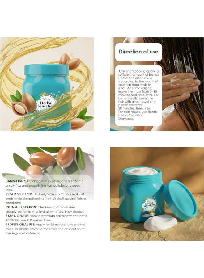 Blends Herbal Sensation Argan Oil Hair Mask for Frizzy Hair – Split End Repair & Deep Hydration Treatment – Silicone & Paraben Free – 600 ml - Image 3